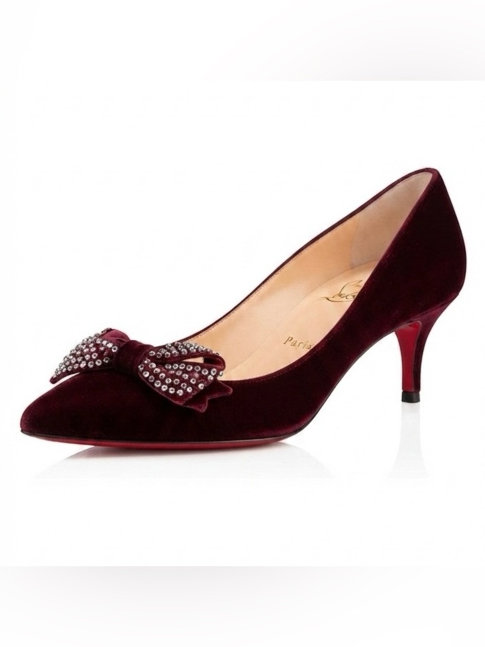 Christian Louboutin Burgundy Velvet Heels with Bow